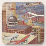 Vintage Science Fiction City, Victorian Steam Punk Beverage Coaster
