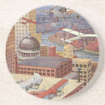 Vintage Science Fiction City, Victorian Steam Punk Sandstone Coaster