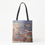 Vintage Science Fiction City, Victorian Steam Punk Tote Bag