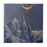 Vintage Science Fiction, Crescent Moon Snow Planet Ceramic Tile