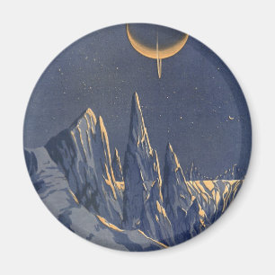 Vintage Science Fiction, Crescent Moon Snow Planet Magnet