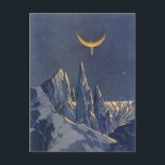 Vintage Science Fiction, Crescent Moon Snow Planet Postcard<br><div class="desc">Vintage illustration futuristic Science Fiction planets and outer space image. A 50s retro sci fi comic book design with a foreign planet covered with ice and snow at night with a crescent moon over the mountains in winter.</div>