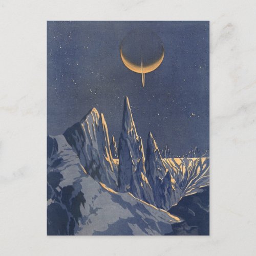 Vintage Science Fiction Crescent Moon Snow Planet Postcard