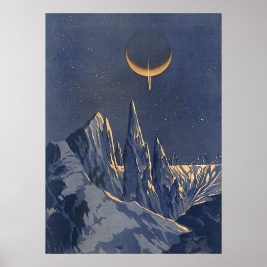 Vintage Science Fiction Crescent Moon Snow Planet Poster