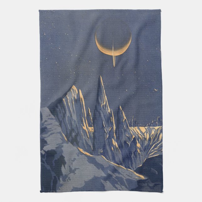 Vintage Science Fiction, Crescent Moon Snow Planet Towel (Vertical)