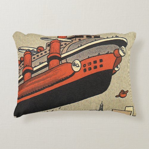 Vintage Science Fiction Cruise Ship Helicopter Accent Pillow