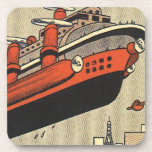 Vintage Science Fiction Cruise Ship Helicopter Beverage Coaster