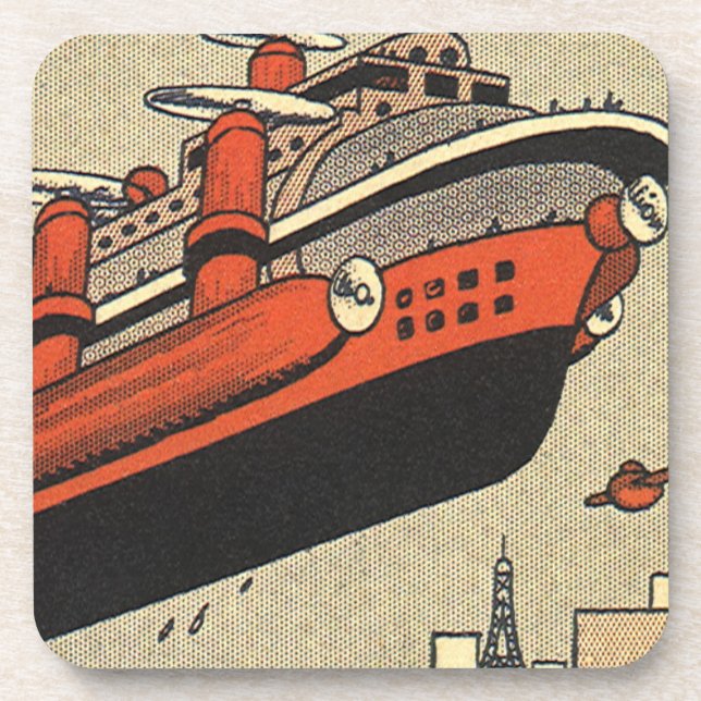 Vintage Science Fiction Cruise Ship Helicopter Beverage Coaster (Front)