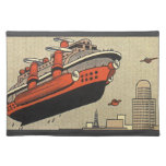 Vintage Science Fiction Cruise Ship Helicopter Cloth Placemat