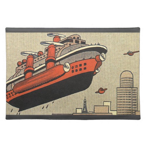 Vintage Science Fiction Cruise Ship Helicopter Cloth Placemat