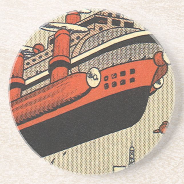 Vintage Science Fiction Cruise Ship Helicopter Coaster (Front)