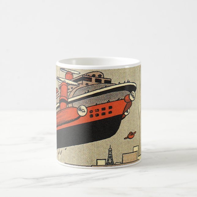 Vintage Science Fiction Cruise Ship Helicopter Coffee Mug (Center)