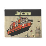 Vintage Science Fiction Cruise Ship Helicopter Doormat