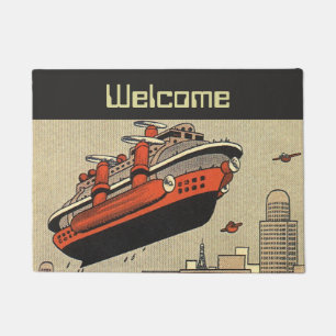 Vintage Science Fiction Cruise Ship Helicopter Doormat