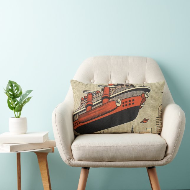 Vintage Science Fiction Cruise Ship Helicopter Lumbar Pillow (Chair)