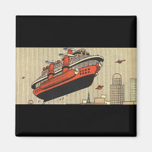 Vintage Science Fiction Cruise Ship Helicopter Magnet