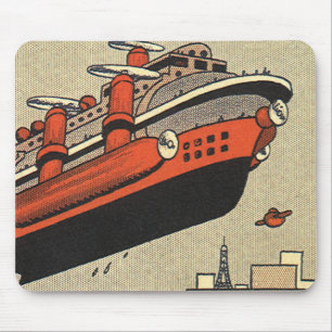 Vintage Science Fiction Cruise Ship Helicopter Mouse Pad
