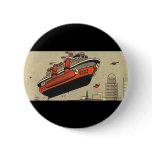 Vintage Science Fiction Cruise Ship Helicopter Pinback Button