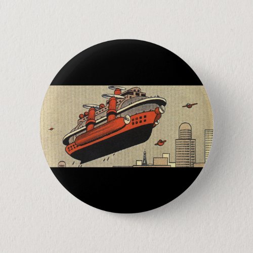 Vintage Science Fiction Cruise Ship Helicopter Pinback Button