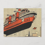 Vintage Science Fiction Cruise Ship Helicopter Postcard