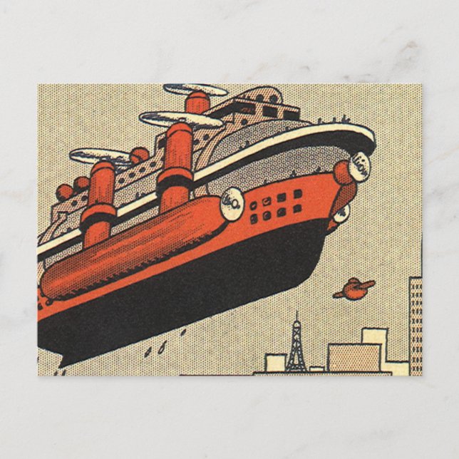 Vintage Science Fiction Cruise Ship Helicopter Postcard (Front)