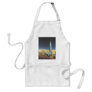 Vintage Science Fiction Desert Planet with Rockets Adult Apron