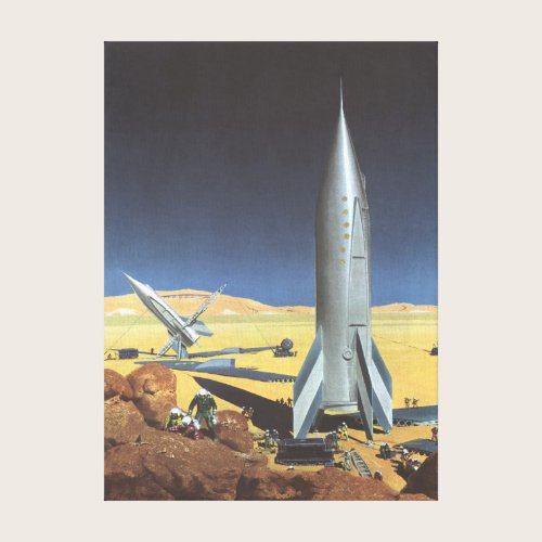 Vintage Science Fiction Desert Planet with Rockets Canvas Print