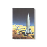 Vintage Science Fiction Desert Planet with Rockets Canvas Print
