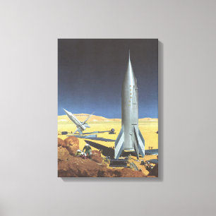 Vintage Science Fiction Desert Planet with Rockets Canvas Print
