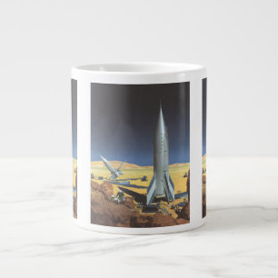Vintage Science Fiction Desert Planet with Rockets Giant Coffee Mug