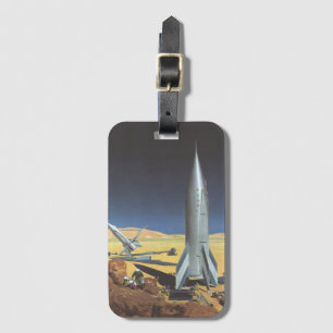 Vintage Science Fiction Desert Planet with Rockets Luggage Tag