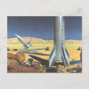 Vintage Science Fiction Desert Planet with Rockets Postcard