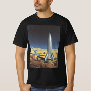 Vintage Science Fiction Desert Planet with Rockets T-Shirt