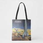 Vintage Science Fiction Desert Planet with Rockets Tote Bag