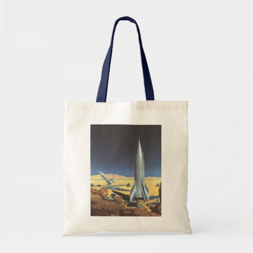 Vintage Science Fiction Desert Planet with Rockets Tote Bag