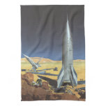 Vintage Science Fiction Desert Planet with Rockets Towel