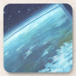 Vintage Science Fiction, Earth at Night with Stars Beverage Coaster