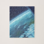 Vintage Science Fiction, Earth at Night with Stars Jigsaw Puzzle