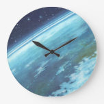 Vintage Science Fiction, Earth at Night with Stars Large Clock