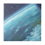 Vintage Science Fiction, Earth at Night with Stars Tile