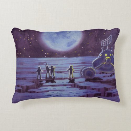 Vintage Science Fiction Earth Rover Aliens on Moon Accent Pillow