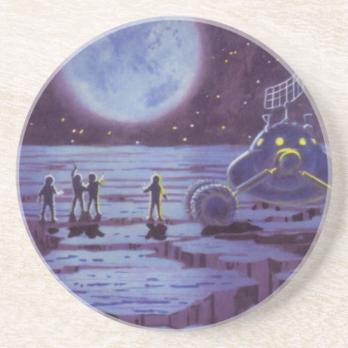 Vintage Science Fiction Earth Rover Aliens on Moon Drink Coaster