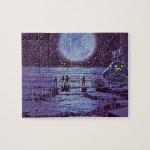 Vintage Science Fiction Earth Rover Aliens on Moon Jigsaw Puzzle