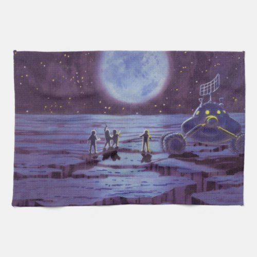 Vintage Science Fiction Earth Rover Aliens on Moon Kitchen Towel