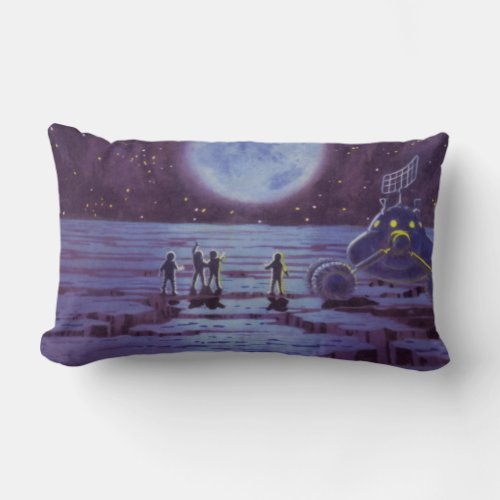 Vintage Science Fiction Earth Rover Aliens on Moon Lumbar Pillow