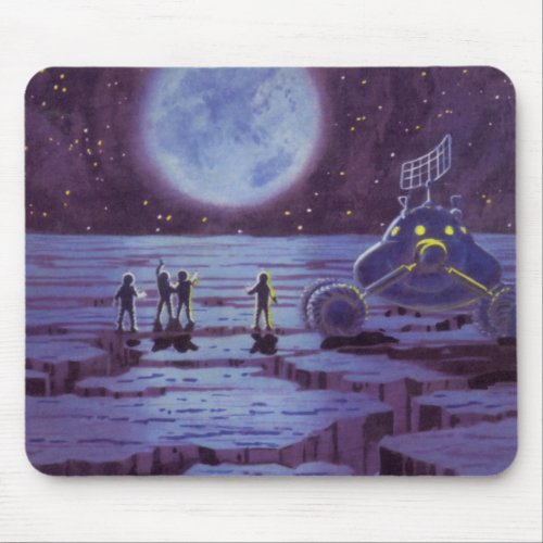 Vintage Science Fiction Earth Rover Aliens on Moon Mouse Pad