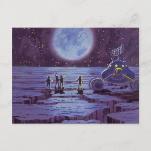 Vintage Science Fiction Earth Rover Aliens on Moon Postcard