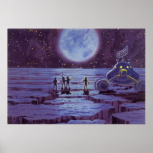 Vintage Science Fiction Earth Rover Aliens on Moon Poster