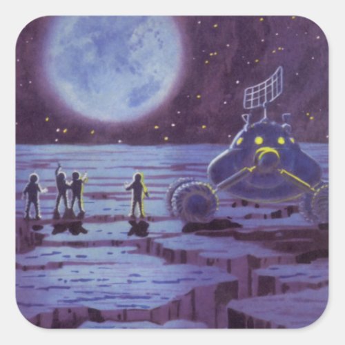 Vintage Science Fiction Earth Rover Aliens on Moon Square Sticker