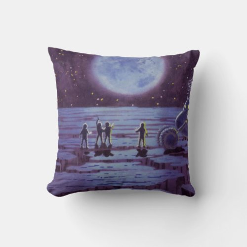 Vintage Science Fiction Earth Rover Aliens on Moon Throw Pillow